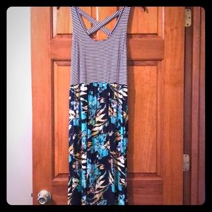 Criss cross back stripes and floral maxi dress